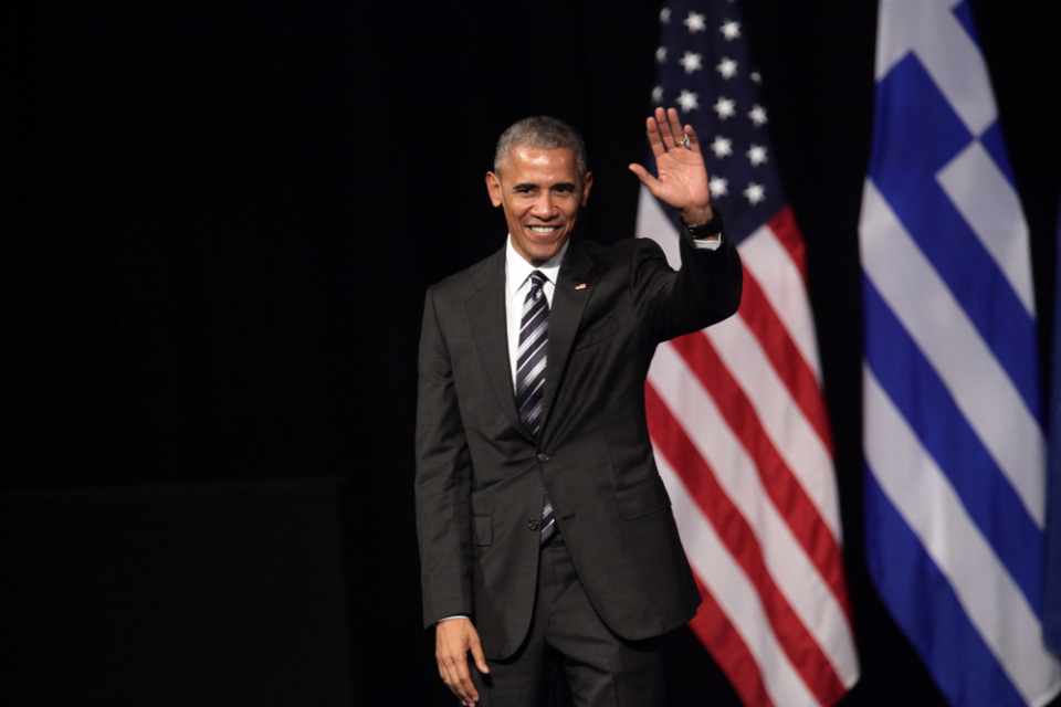 Athens, Greece, Nov 16, 2016: U.S. President Barack Obama waves to the crowd as he delivers a speech at the new opera of Athens on Wednesday (Photo Credit: Ververidis Vasilis / Shutterstock.com)