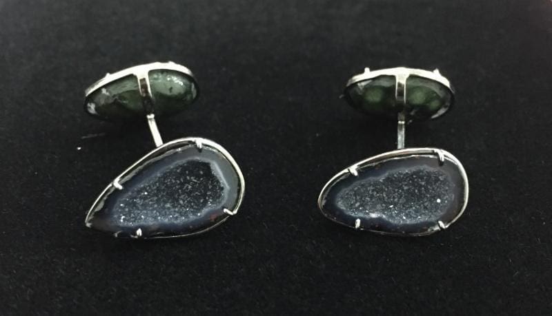 Mahershala Ali wore these Kimberly McDonald One of a Kind Double Dark Geode Cufflinks in 18k White Gold with Black Rhodium, price upon request