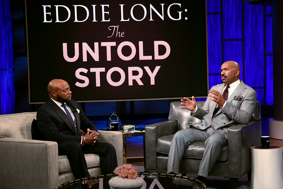 Steve Harvey sits down with Bishop Eddie Long (Photo Credit: Tegan Kinane/NBC)