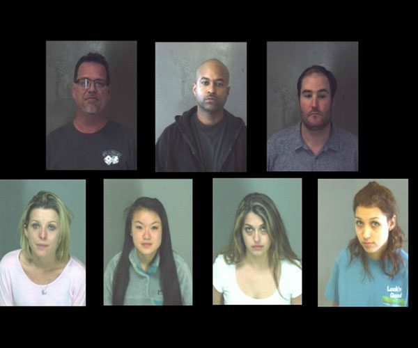 Top row (left to right): Sam Crenshaw, George Moore, Scott Phillips. Bottom row: Brittany Johnson, Esther Park, Laura Davis, Miranda Ogle (Photo Credit: DeKalb County jail)