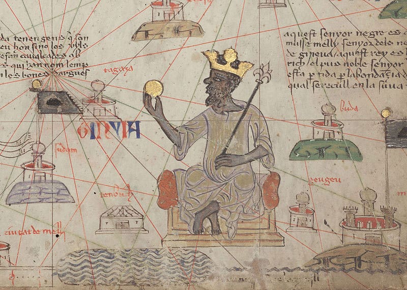Mansa Musa holding a gold coin (Photo Credit: Historical image from the 1375 Catalan Atlas)
