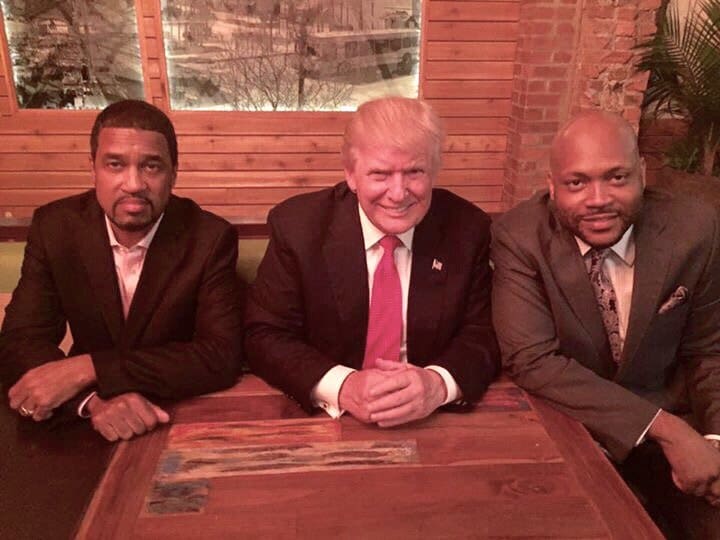 Pastor Darrell Scott and Pastor James Davis sitting with the next president of United States Coalition (Photo Credit: Twitter/@NDCTrump)