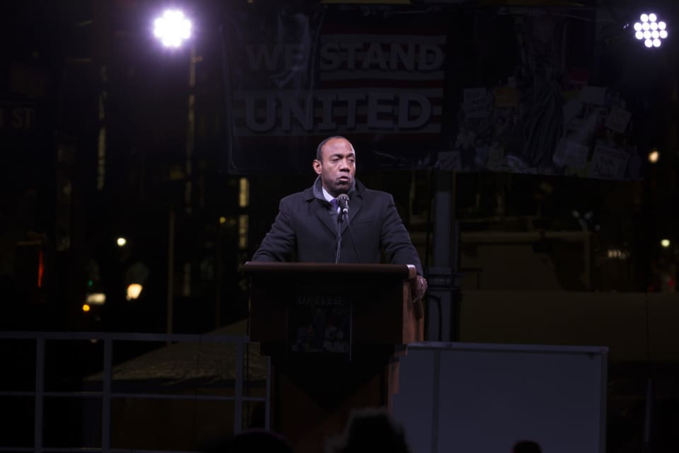 New York, NY USA - January, 19 2017: Cornell Brooks speaks onstage during the We Stand United NYC Rally outside Trump International Hotel & Tower (Photo credit: Lev Radin) 