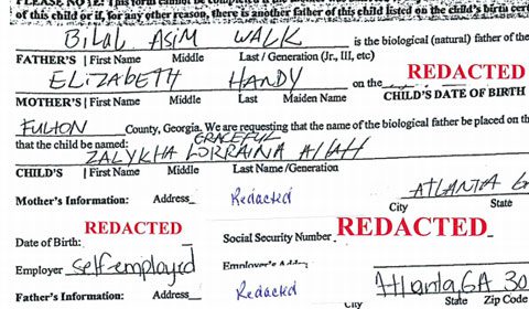 Birth certificate for ZalyKha Graceful Lorraina Allah (Image Source: Superior Court, Fulton County Georgia)