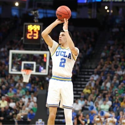 (Photo from @ZO2_ /Twitter) Lonzo Ball pulls up for a jumper during a game.