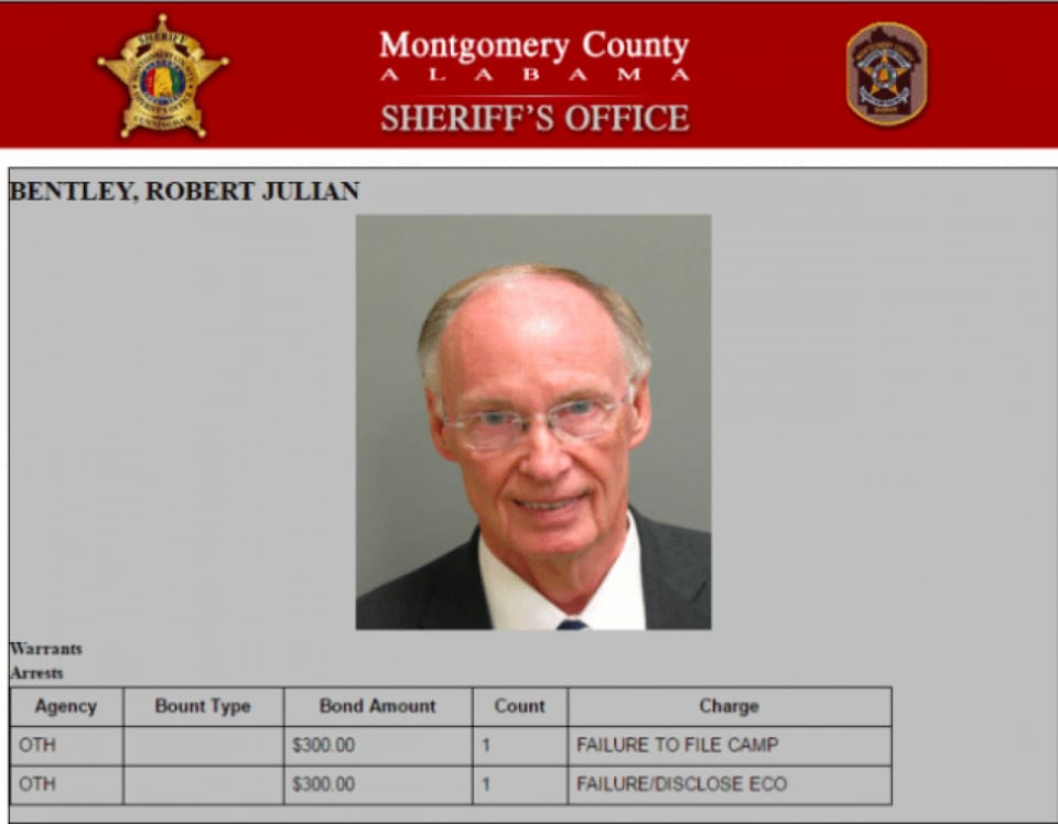 Former Alabama Gov. Robert Bentley mugshot (Photo Source: Montgomery County Jail)