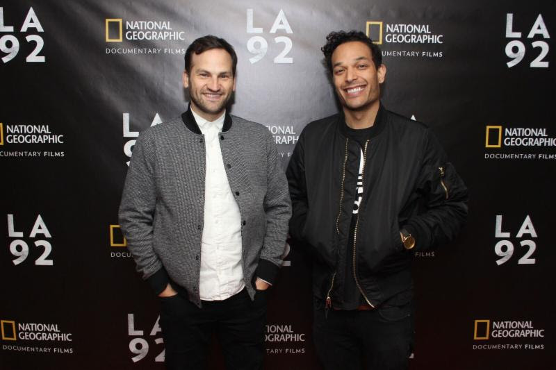 Co-directors Dan Lindsay and TJ Martin arrive at the AMC River East 21 in Chicago on April 25, 2017. Photo Credit: Christian Demar for National Geographic