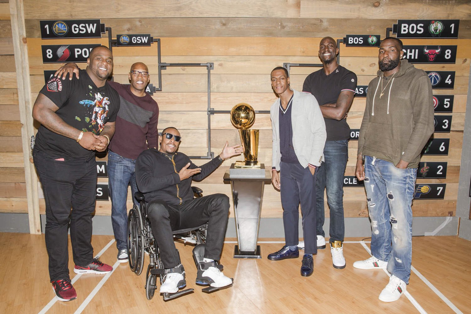 (Photo from @KGArea21/Twitter, pictured from left to right) Glen Davis, Sam Cassell, Paul Pierce, Rajon Rondo, Kevin Garnett, and Kendrick Perkins reunited to discuss their 2008 championship season with the Boston Celtics.