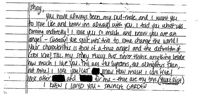 Aaron Hernandez's suicide note to fiancée Shayanna Jenkins (Photo Credit: Dr. Phil)
