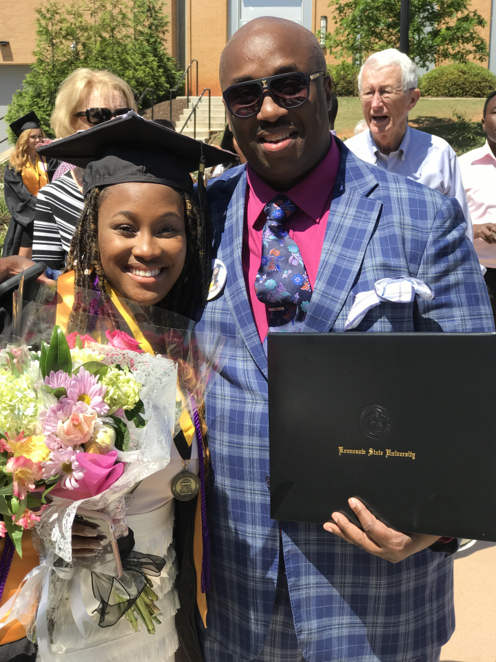 Treasure Bishop, 2017 graduate of Kennesaw State University with her dad Dave Bishop, courtesy of Dave Bishop