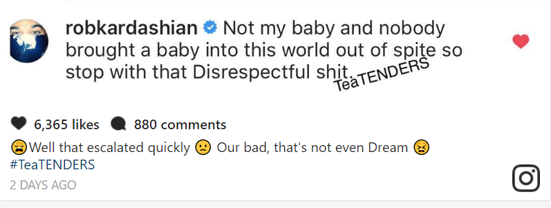 Rob Kardashian slams claim that Dream was conceived out of spite