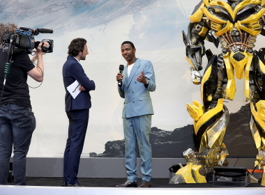 Jerrod Carmichael sports baby blue suit on 'Transformers' red carpet