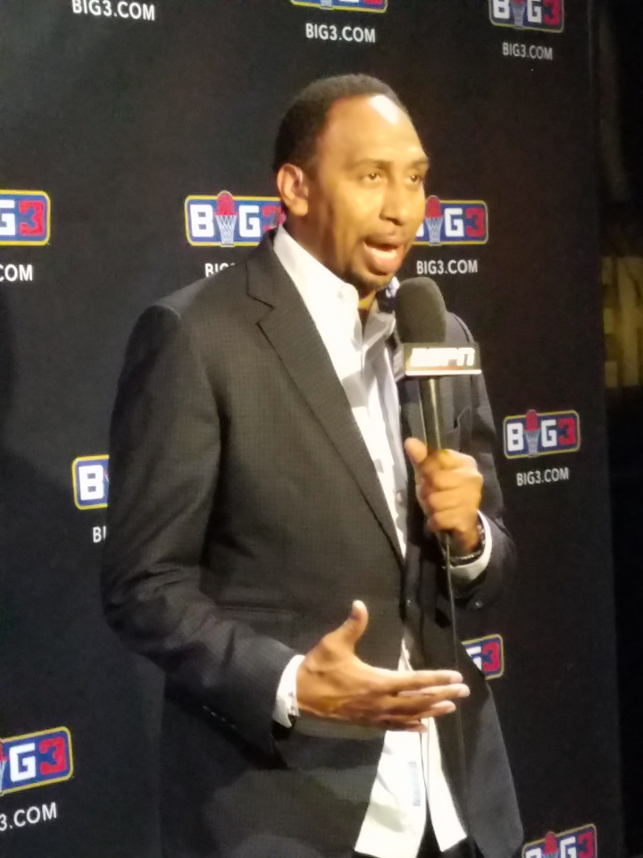 Stephen A. Smith doing a live ESPN segment at Wells Fargo Center (Photo by Derrel Jazz Johnson for Steed Media Service)