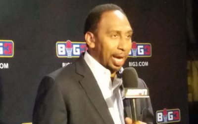 Stephen A. Smith doing a live ESPN segment at Wells Fargo Center (Photo by Derrel Jazz Johnson for Steed Media Service)