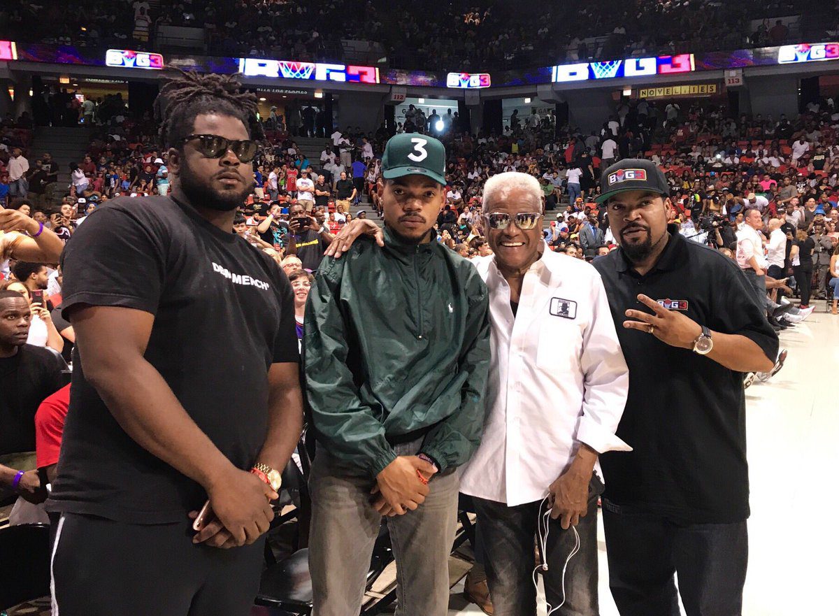 Chance The Rapper and Ice Cube at a Big3 game in Chicago (Photo credit Twitter @BIG3)