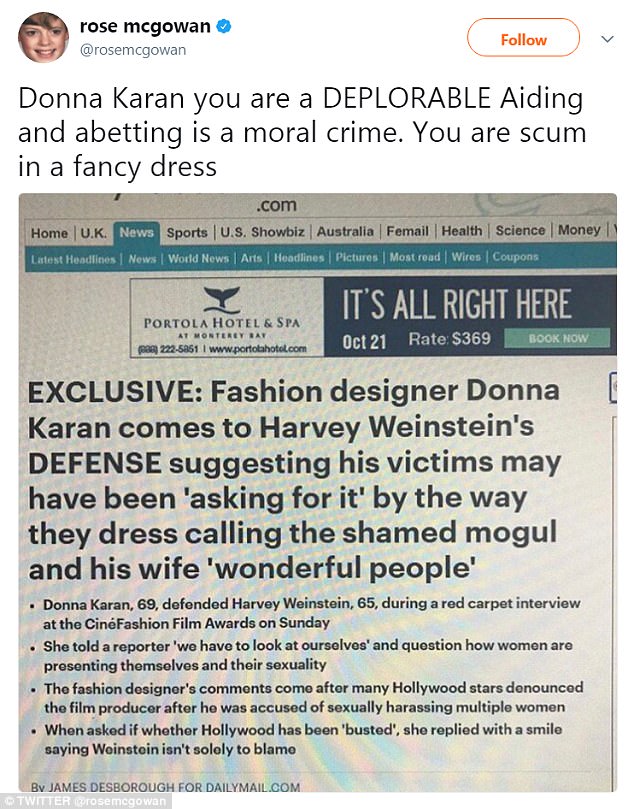 Fashion designer Donna Karan blames Weinstein's victims for the way they dress