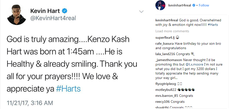 Kevin Hart and wife Eniko welcome newborn