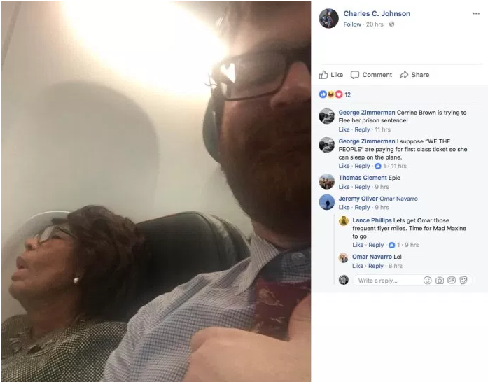 White supremacist trolls Maxine Waters, snaps selfie while she sleeps