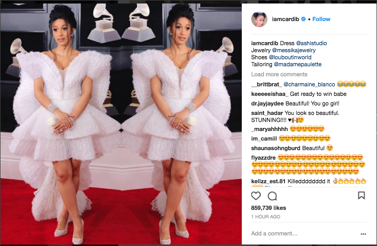 Cardi B Looked Stunning At The Grammys In White Ashi Studio Gown