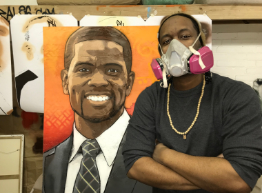 Minneapolis artist Reggie LeFlore paints Mayor Melvin Carter