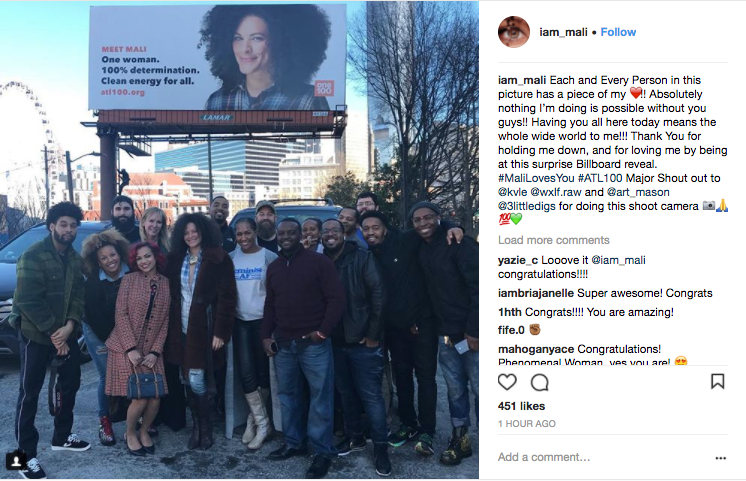 Celebrity chef Mali Hunter surprised with her face on a billboard in Atlanta