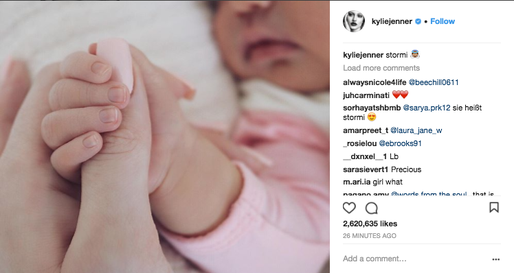 Kylie Jenner reveals daughter's name, shares 1st pic