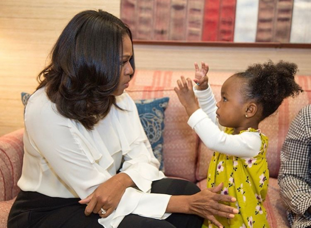 Former first lady Michelle Obama meets young girl who admired her painting