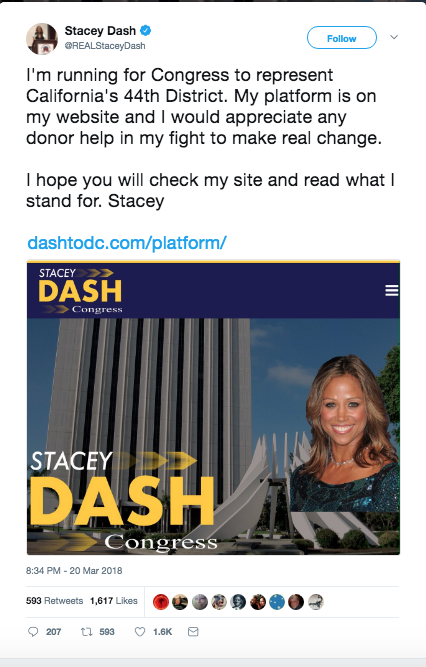 Stacey Dash drops out of political race, here's why