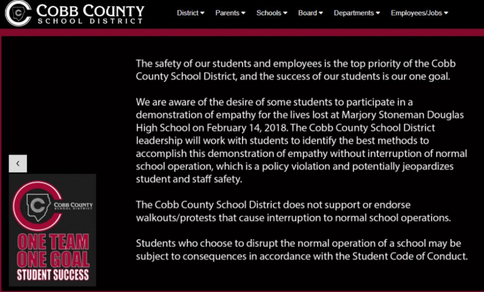 National walkout hits nation's schools, except for Cobb County, Georgia
