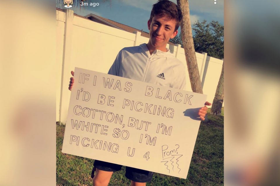 White teen asked girl to prom with racist joke about Blacks picking cotton