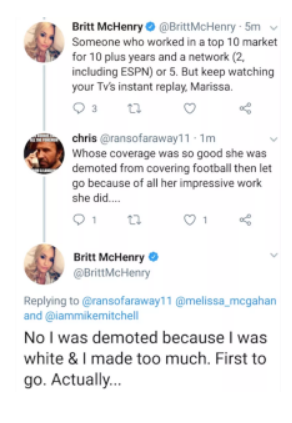 Britt Henry says she was demoted at ESPN because she's White