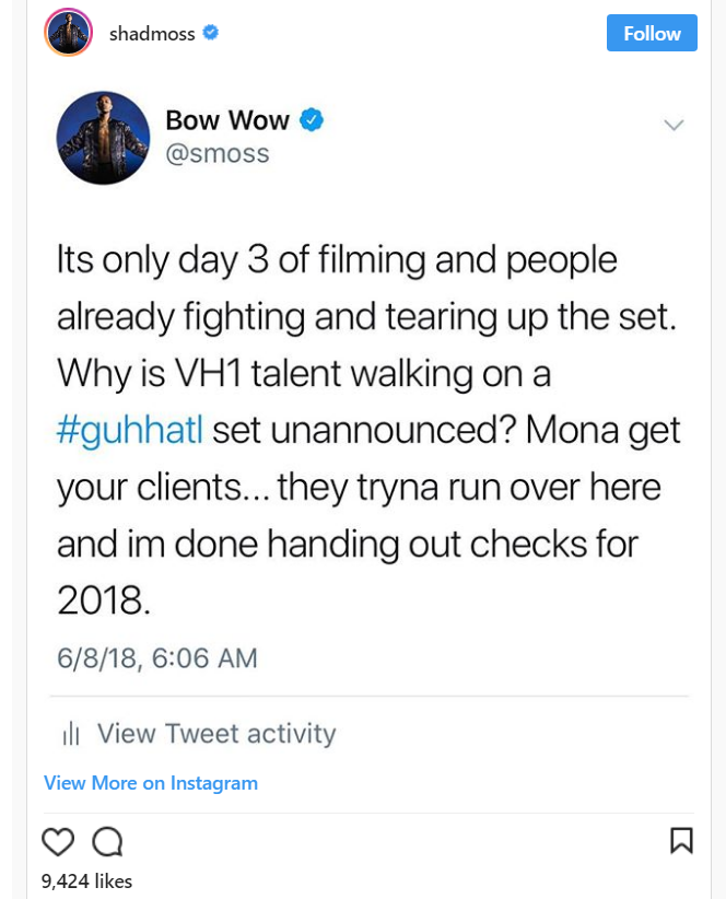 Bow Wow blasts cast of 'LHHATL' for messing up his 'Growing Up Hip Hop'