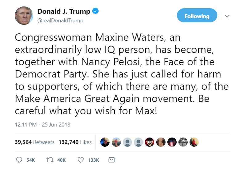 Did Donald Trump threaten Maxine Waters?