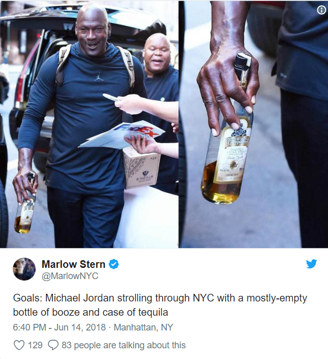 Michael Jordan slammed for looking like a lunatic carrying Tequila bottle