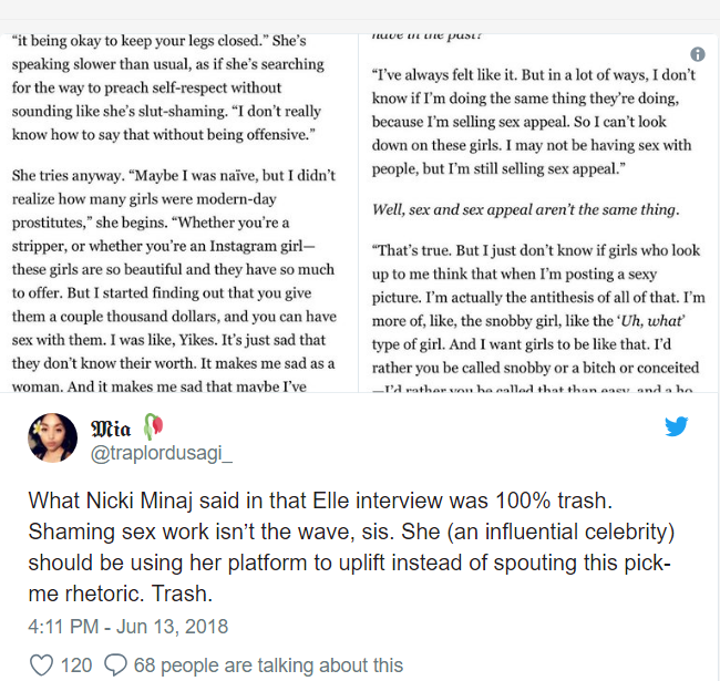 Nicki Minaj torched on Twitter for slut-shaming women, shading Cardi B