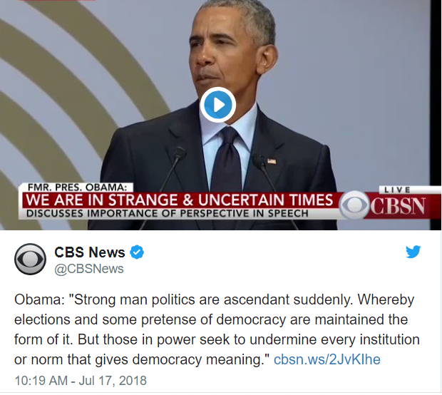 Obama blasts Trump for promoting 'politics of fear and resentment'