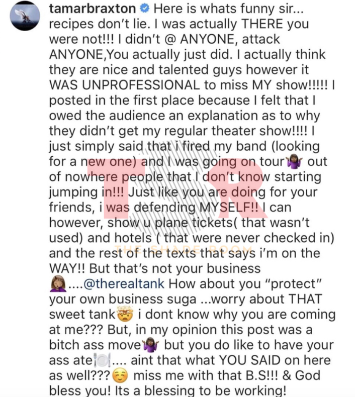 Tamar Braxton blasts Tank as a 'queen' for this reason