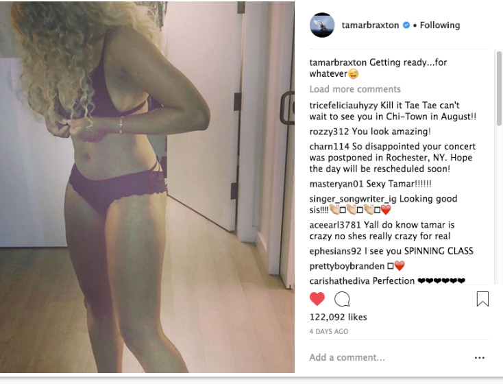 Tamar Braxton stunts in lingerie, saying she's 'down for whatever'