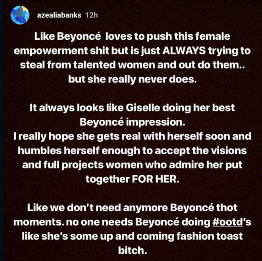 Azealia Banks savagely rips Beyoncé for allegedly stealing this