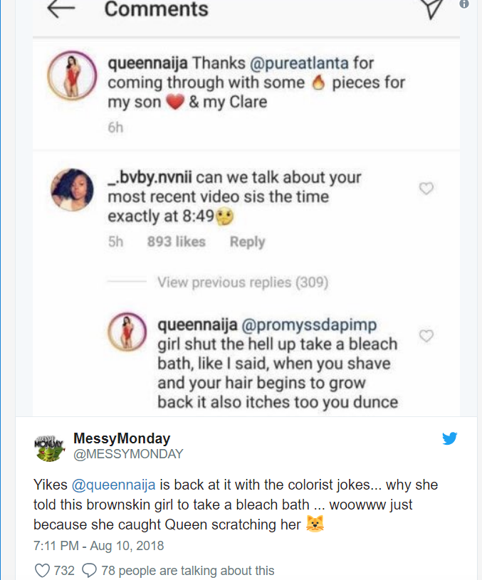 Queen Naija being slammed for multiple dark skin comments (video)