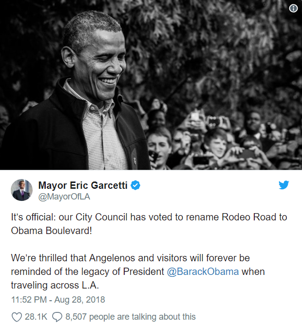 Los Angeles street renamed in honor of Barack Obama