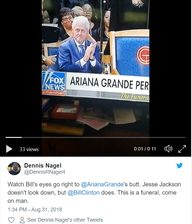 Twitter erupts when Bill Clinton stares down Ariana Grande at Aretha's funeral