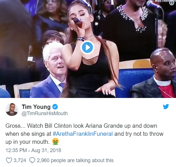 Twitter erupts when Bill Clinton stares down Ariana Grande at Aretha's funeral