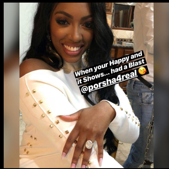'RHOA's' Porsha Williams shows off engagement ring and growing baby bump