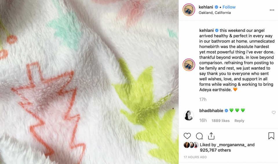 How R&B singer Kehlani welcomed her baby girl