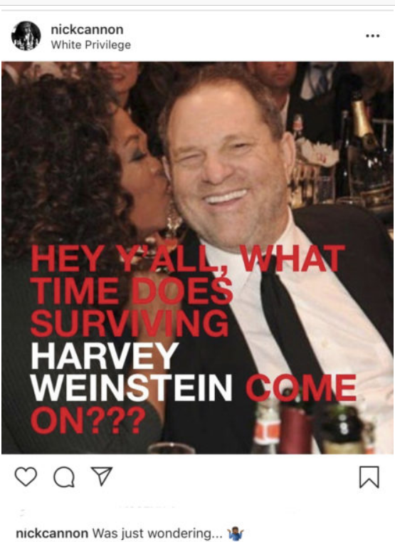 Nick Cannon slams Oprah Winfrey for kissing alleged sex abuser Harvey Weinstein