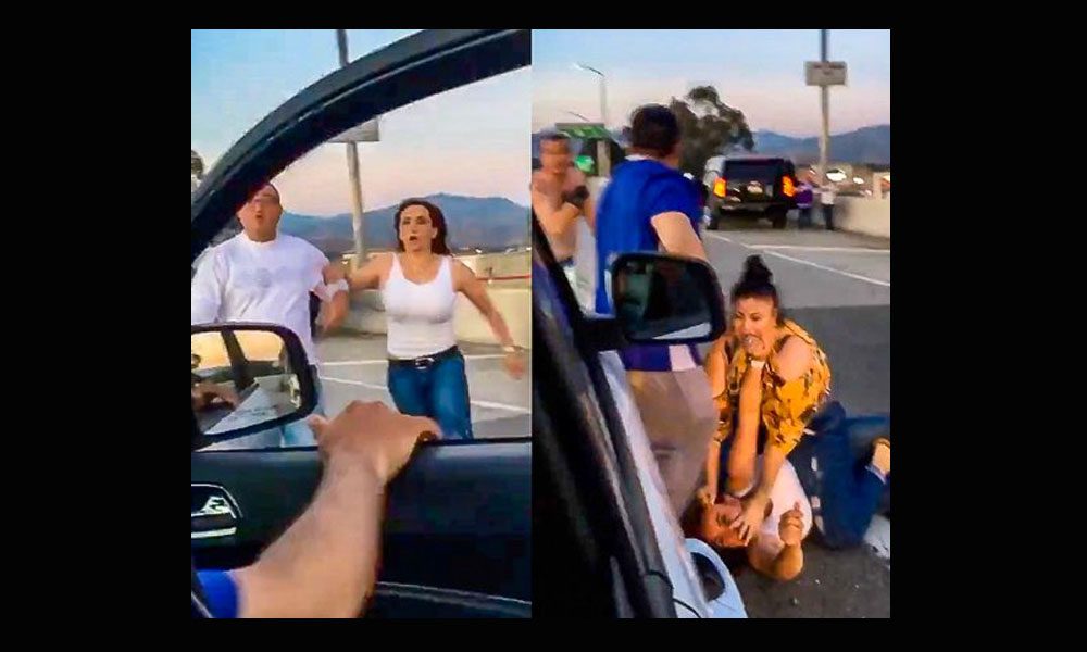 Racist road rage couple catch a beating from Latino mom and dad (video)