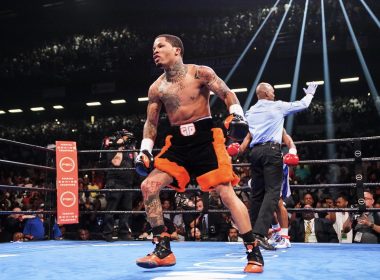 Gervonta Davis celebrates his win over Ricardo Núñez Saturday at Royal Farms Arena.(Photo courtesy of Sean Michael Ham/Mayweather Promotions)