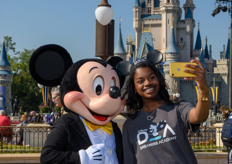 DDA 2019 alumna and Miss Delaware’s Outstanding Teen Jacqueline Means with Mickey Mouse (Photo courtesy of Disney)