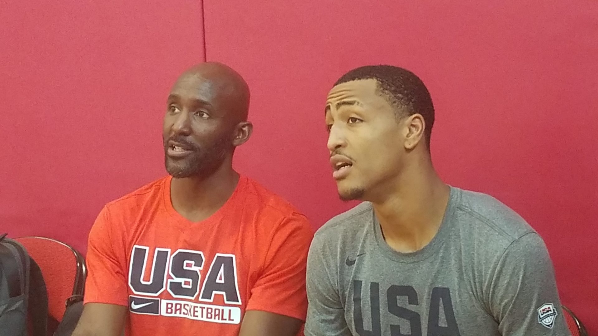 Lloyd Pierce coaching John Collins at USA Basketball training camp at Thomas & Mack Center in Las Vegas, Nevada (Photo by Derrel Johnson of Steed Media Service)